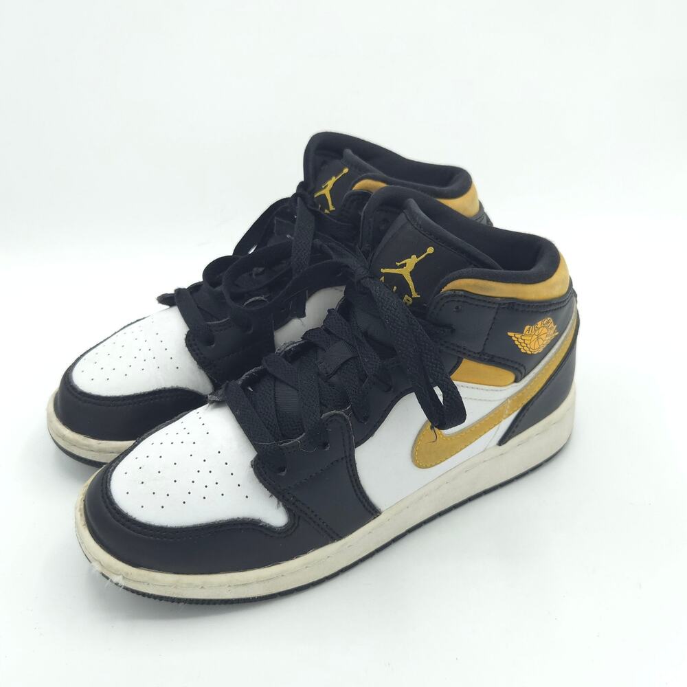 Air Jordan 1 Mid GS Pollen Black University Gold Kids Size 4Y black white